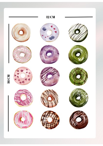 Donut Temalı Sticker Seti Bullet Journal Ajanda Için Uygun Set