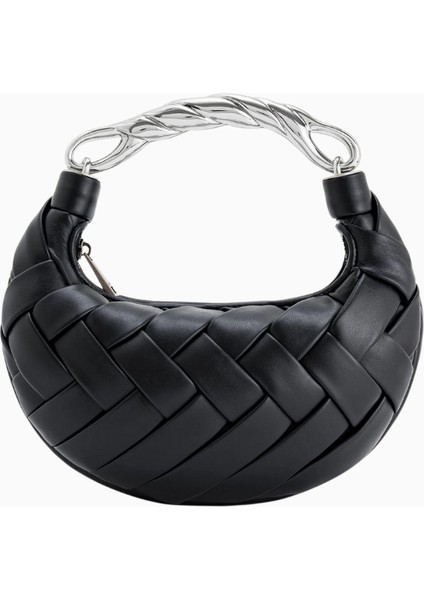 Jw Peı Siyah Orla Weave Vegan Deri El Çantası
