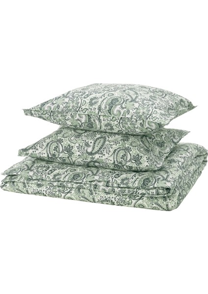 Rodgersıa Nevresim Seti Çift Kişilik Yeşil Beyaz 240 x 220 - 50 x 60 cm Pamuklu ve Yumuşak Kumaş