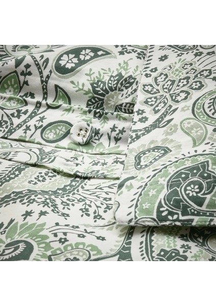 Rodgersıa Nevresim Seti Çift Kişilik Yeşil Beyaz 240 x 220 - 50 x 60 cm Pamuklu ve Yumuşak Kumaş fırsatları