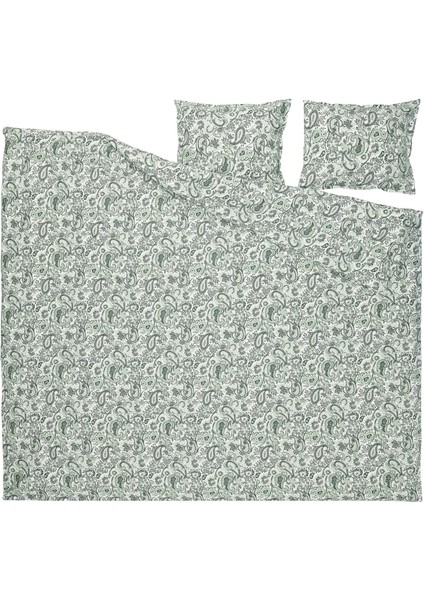 Rodgersıa Nevresim Seti Çift Kişilik Yeşil Beyaz 240 x 220 - 50 x 60 cm Pamuklu ve Yumuşak Kumaş