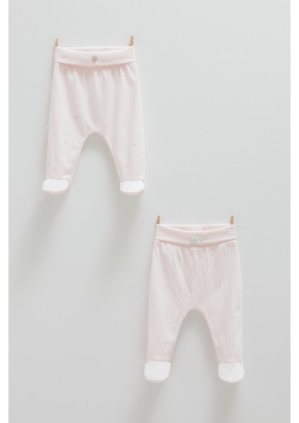 Çiçekli Ön Düğme Ikili Pantolon Pembe