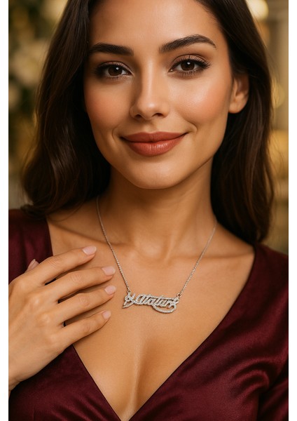 Taşlı Kemal Atatürk Imza Kadın Gümüş Kolye