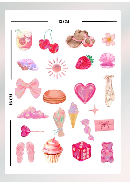 Pink Temalı Sticker Seti Bullet Journal Ajanda Için Uygun Set