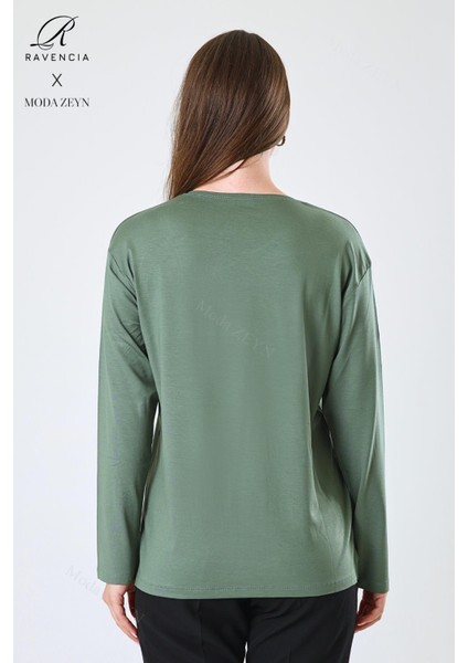 Kadın Orta Yaş ve Üzeri Viskon Halka Şerit Desen Taşlı Işlemeli Likralı Yeşil Anne Penye Bluz indirimleri