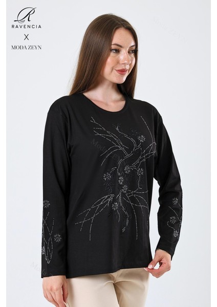 Kadın Orta Yaş ve Üzeri Viskon Yeni Kaplama Desen Taşlı Işlemeli Likralı Siyah Anne Penye Bluz fiyatları