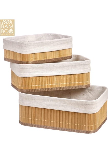 Bambu Sepet Çok Amaçlı Organizer Dekoratif 3'lü Set
