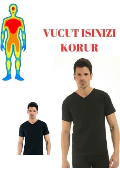 Erkek Siyah Kısa Kollu V Yaka Termal Fanila modelleri