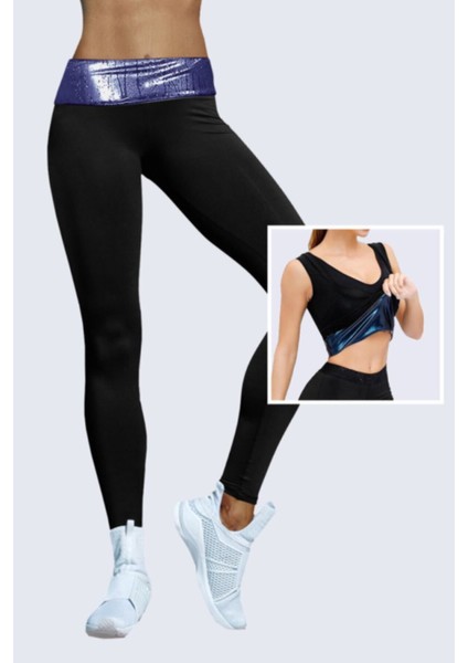 Kadın Siyah Termal Sauna Terleten Tayt Atlet 2'li Takım modelleri