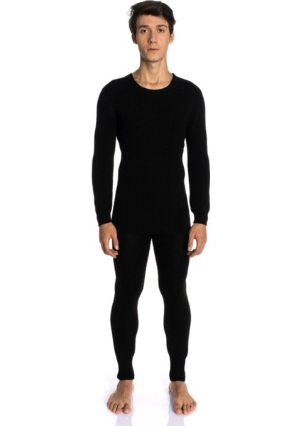 Unisex Siyah Örme Uzun Kol Fanila