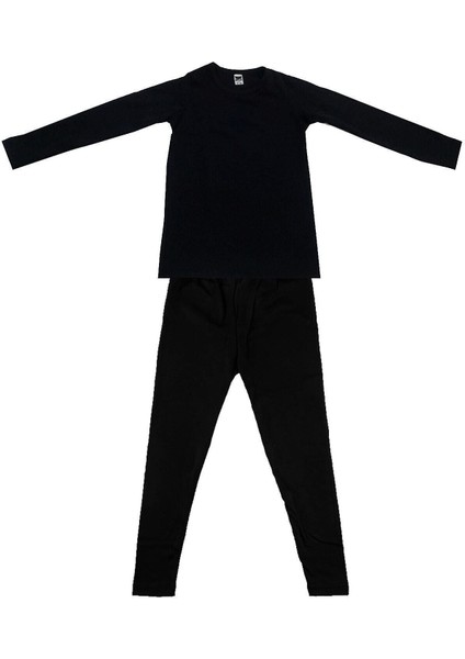 Çocuk Siyah Uzun Kol Viskon Şardonlu Takım Termal Giyim & Içlik
