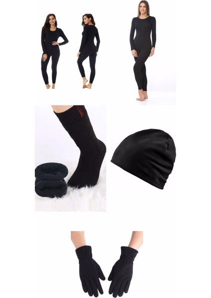 Kadın Termal Terletmeyen Sıcak Tutan Termal Çorap Polar Eldiven&bere Seti
