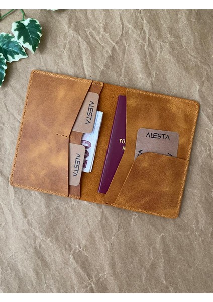 (Isim Yazıyoruz) El Yapımı Deri Pasaport Kılıfı / Pasaport Cüzdanı