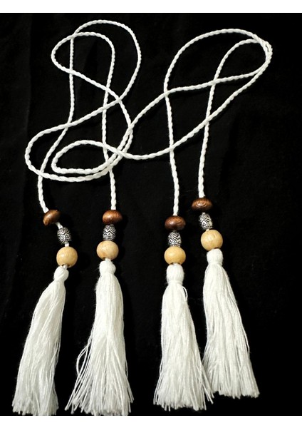 Özel Tahta Boncuklu Kordonlu Çift Taraflı Püskül (1 Adet)