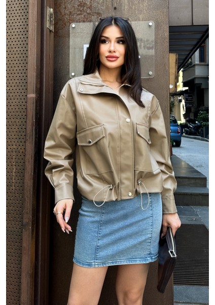 Suni Deri Oversize Bomber Ceket
