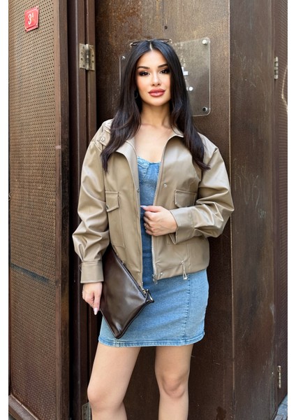 Suni Deri Oversize Bomber Ceket modelleri