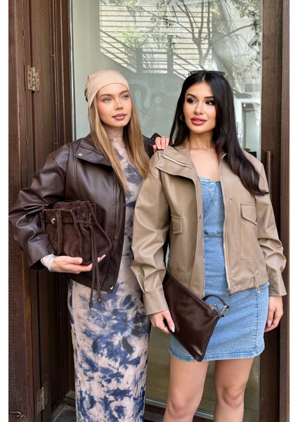 Suni Deri Oversize Bomber Ceket fırsatları