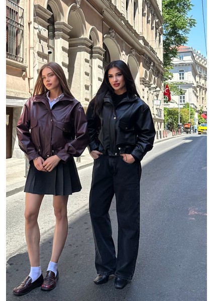 Suni Deri Oversize Bomber Ceket fırsatları