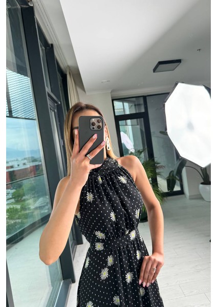 Kadın Halter Yaka Astarlı Maxi Şifon Elbise NBMY3242 fırsatları