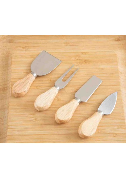4 Parça Bambu Saplı Peynir Bıçak Çatal Spatula Seti, Sunum Seti Pratik Kullanım fiyatları