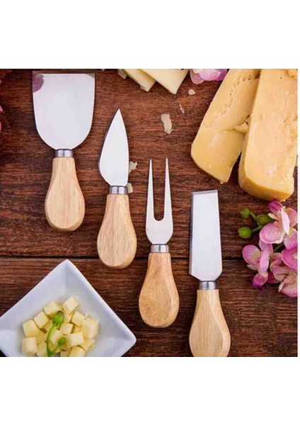 4 Parça Bambu Saplı Peynir Bıçak Çatal Spatula Seti, Sunum Seti Pratik Kullanım modelleri