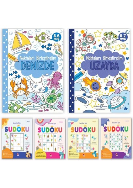 Aktivite Seti(6 Kitap) Noktaları Birleştirelim Denizde- Uzayda- Çocuklar Için Sudoku 1-2-3-4
