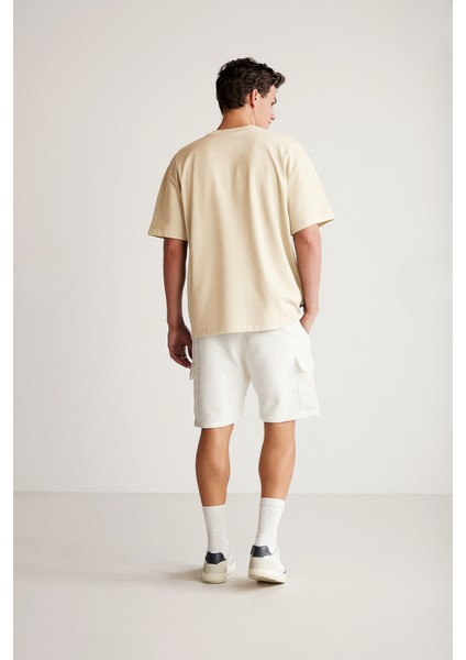 Erkek Krem Oversize Bisiklet Yaka %100 Organik Pamuk Düz Basic Yazlık T-Shirt fırsatları