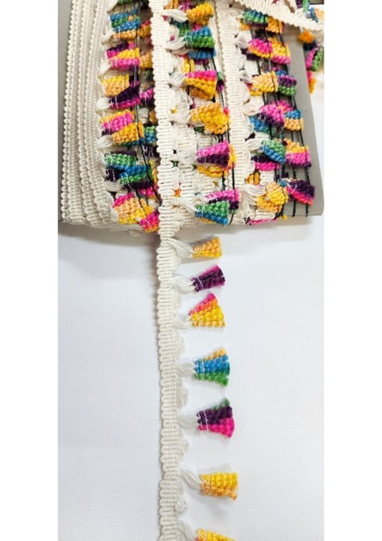 Özel Kenar Pamuk Bukleli Renkli Püskül Saçak