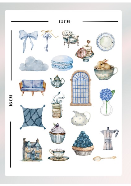 Blue Temalı Sticker Seti Bullet Journal Ajanda Için Uygun Set