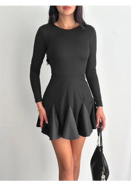 Eteği Kloş Crep Mini Elbise S1267