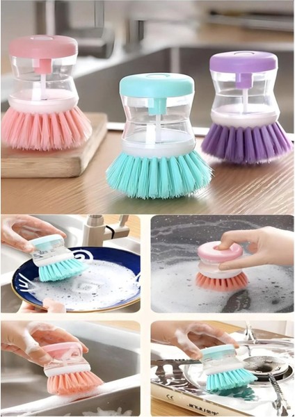 4'lü Bulaşık Fırçası Seti, Sıvı Deterjanlı, Çok Amaçlı Temizlik Fırçası