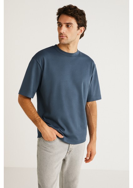 Erkek Oversize Bisiklet Yaka %100 Organik Pamuk Düz Basic Yazlık T-Shirt