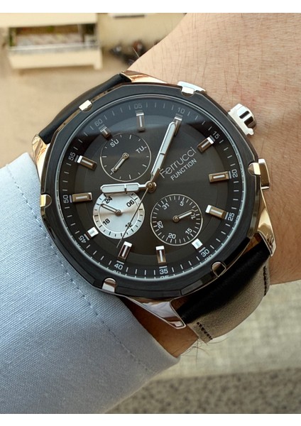 Kordonu Deri Kasası Gümüş Fonksiyonel Erkek Kol Saati