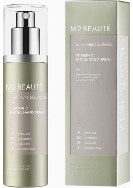 M2 Beauté Ultra Pure Solutions C Vitamini Yüz Nano Spreyi, Alkolsüz ve Parabensiz