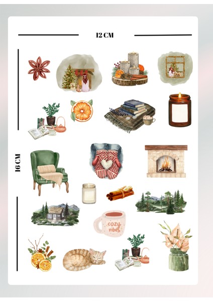 Cozy Vibes Temalı Sticker Seti Bullet Journal Ajanda Için Uygun Set