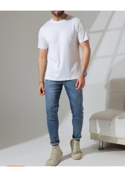 Erkek Beyaz Oversize Basic Tişört | Geniş Kesim Pamuklu Tişört