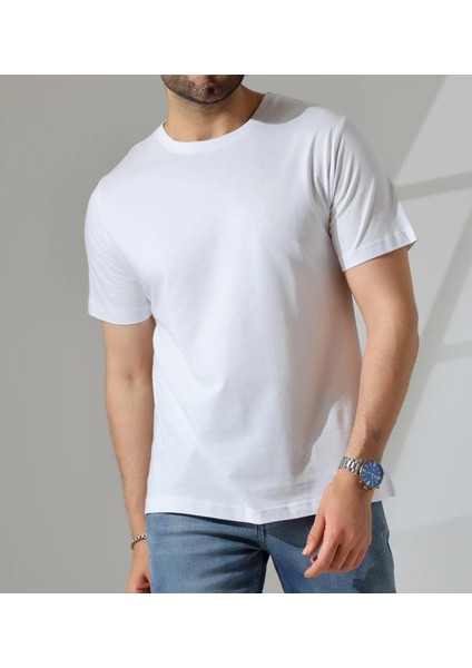 Erkek Beyaz Oversize Basic Tişört | Geniş Kesim Pamuklu Tişört fiyatları