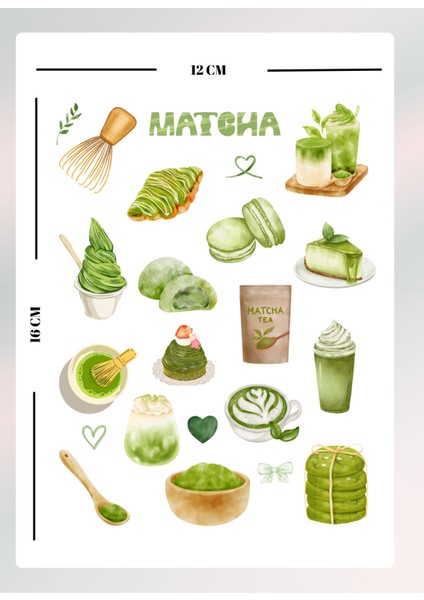 Matcha Temalı Sticker Seti Bullet Journal Ajanda Için Uygun Set