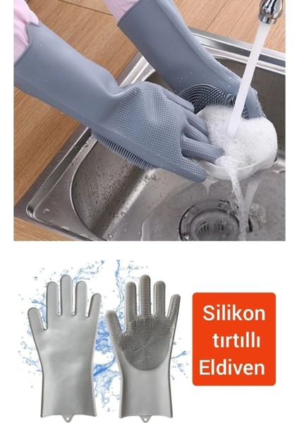 Tırtıklı Silikon Temizlik Eldiveni Çok Amaçlı Mutfak ve Banyo Fırçası