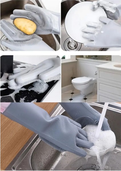 Tırtıklı Silikon Temizlik Eldiveni Çok Amaçlı Mutfak ve Banyo Fırçası fiyatları