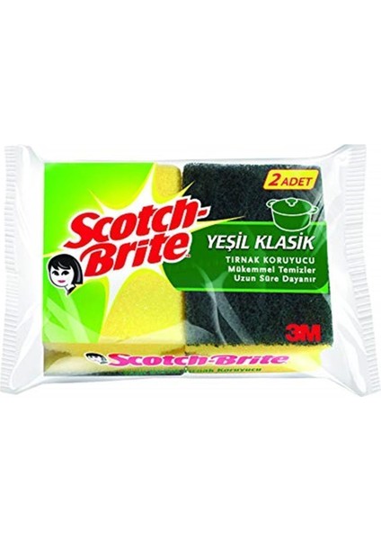 Yeşil Klasik Bulaşık Süngeri, 2'li, Tırnak Koruyucu, Dayanıklı ve Pratik Kullanım