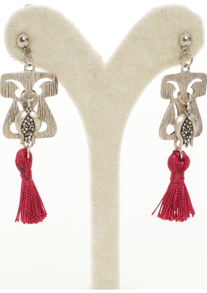 Rajewelery Antik Gümüş Kaplama Kaftan Formlu Lale Figürlü Püsküllü Küpe fiyatları