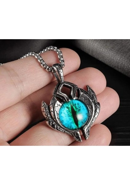 Paslanmaz Çelik Mavi Cam Göz Detaylı Ejder Pençe Nazar Kolye / Evil Eye Kolye fırsatları