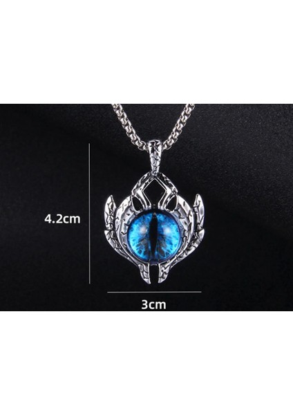 Paslanmaz Çelik Mavi Cam Göz Detaylı Ejder Pençe Nazar Kolye / Evil Eye Kolye indirimleri