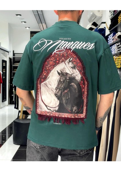 Manques Nakışlı At Figürlü Oversize Erkek T-Shirt
