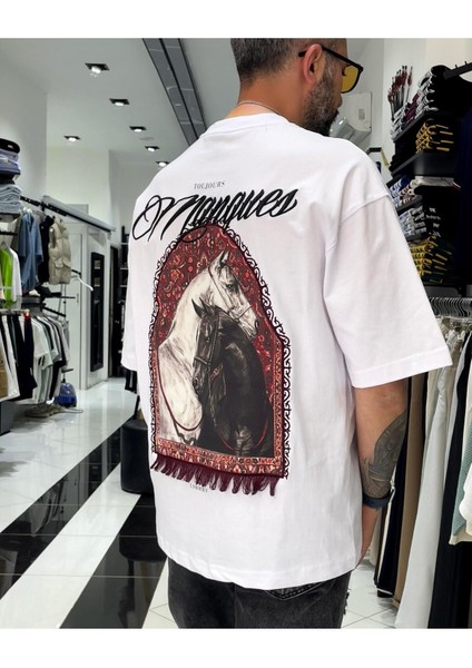 Manques Nakışlı At Figürlü Oversize Erkek T-Shirt