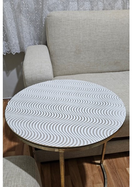 Yuvarlak Krem Bej Paralel Çizgili Dantelli Çeyizlik Orta Sehpa Örtüsü Şeffaf Pvc Masa Örtüsü modelleri