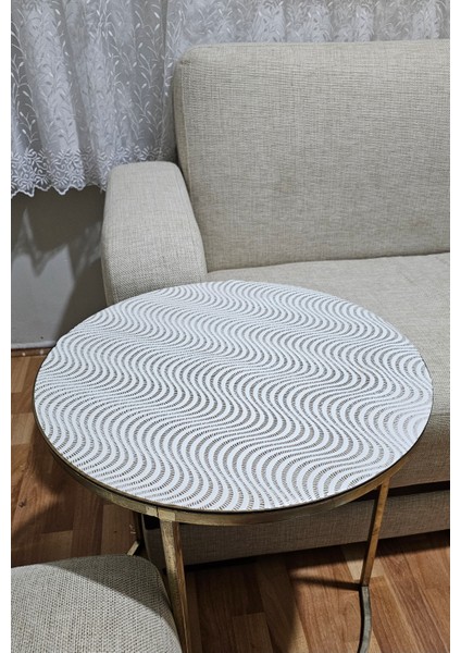 Yuvarlak Krem Bej Paralel Çizgili Dantelli Çeyizlik Orta Sehpa Örtüsü Şeffaf Pvc Masa Örtüsü fırsatları