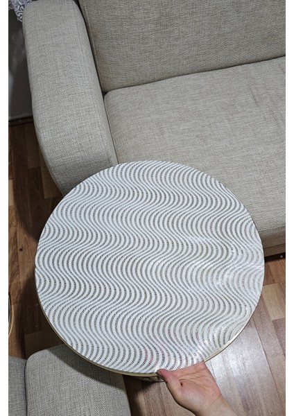 Yuvarlak Krem Bej Paralel Çizgili Dantelli Çeyizlik Orta Sehpa Örtüsü Şeffaf Pvc Masa Örtüsü indirimleri