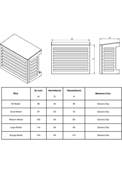 Klima Motoru Gizleme Kafesi 86X44X65 cm (H) Ral 7016 Antrasit Panjurlu Xs Model 9000-12000 BTU
